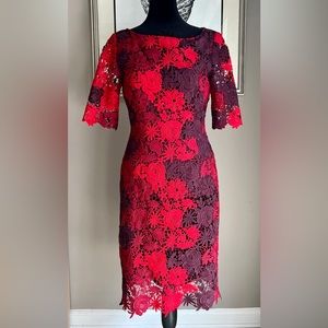 TAHARI Red Lace Dress, Like New